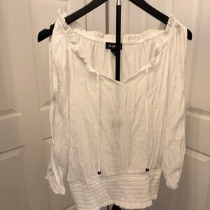 A.Byer White Peasant Blouse Med Fairycore Split Sleeve Lightweight gauze Y2K EUC